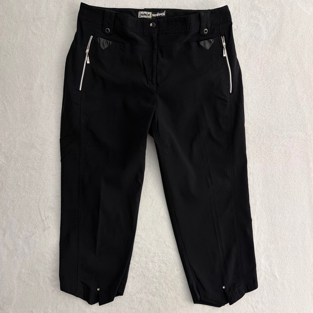 Jamie Sadock Womens Black‎ Cropped Golf Pants Capri Stretch Size 12 Zip Pockets